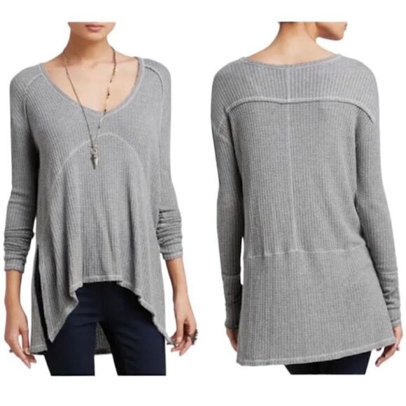 Free People Sunset Park Tunic Drippy Thermal Gray Waffle Knit Distressed Small - Picture 1 of 8